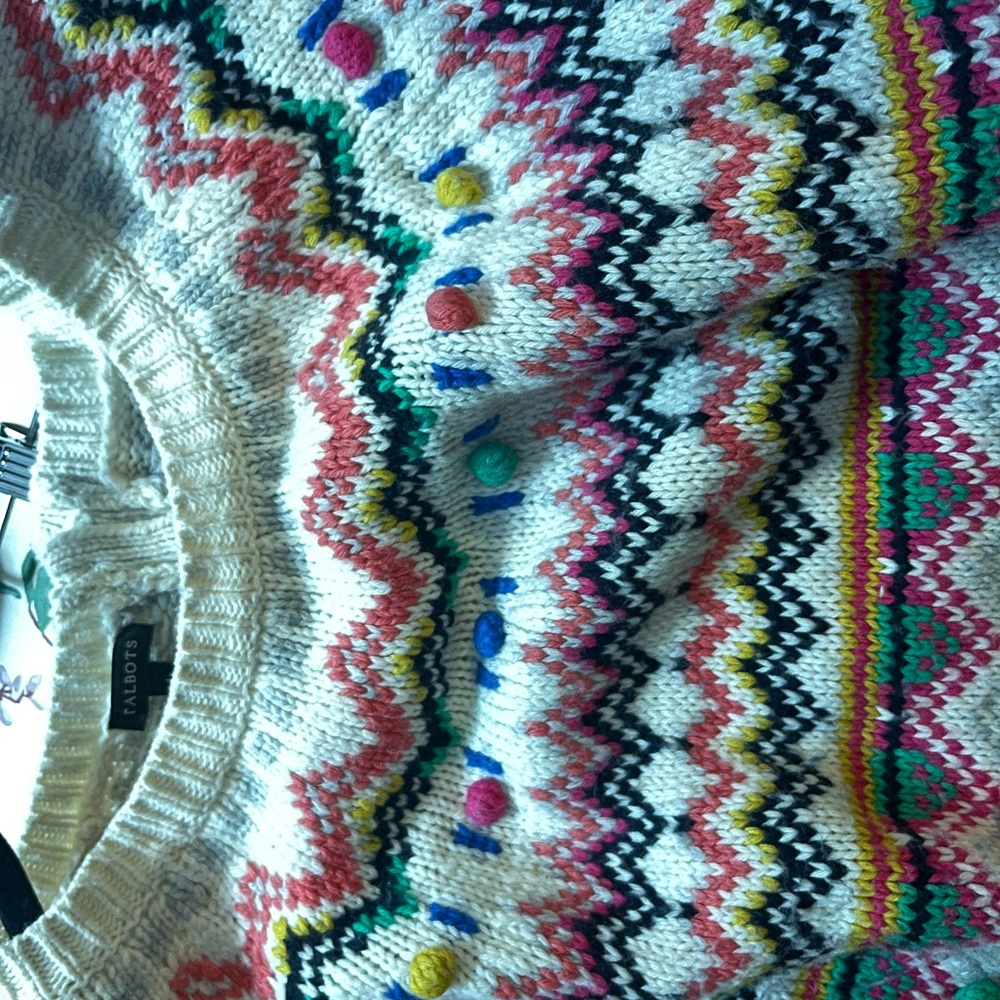 Talbots Fair Isle Pom Pom Sweater Size L - Picture 4 of 14